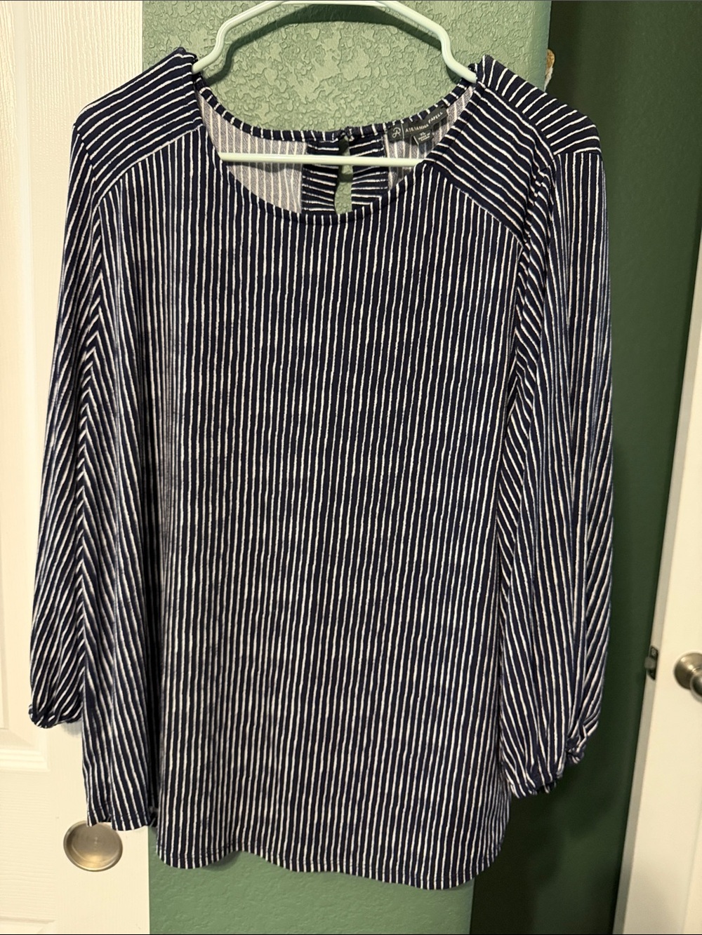 Adrianna Papell Navy and White Striped Long-Sleeve Top